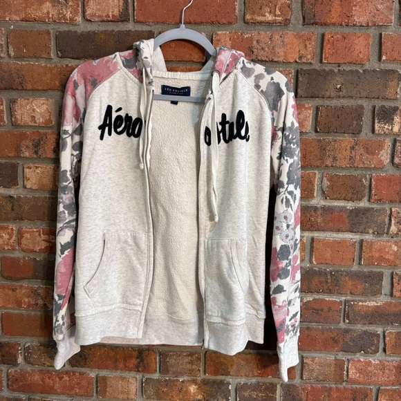 Aeropostale womens floral hooded zip up y2k jacket cream small - Picture 4 of 6
